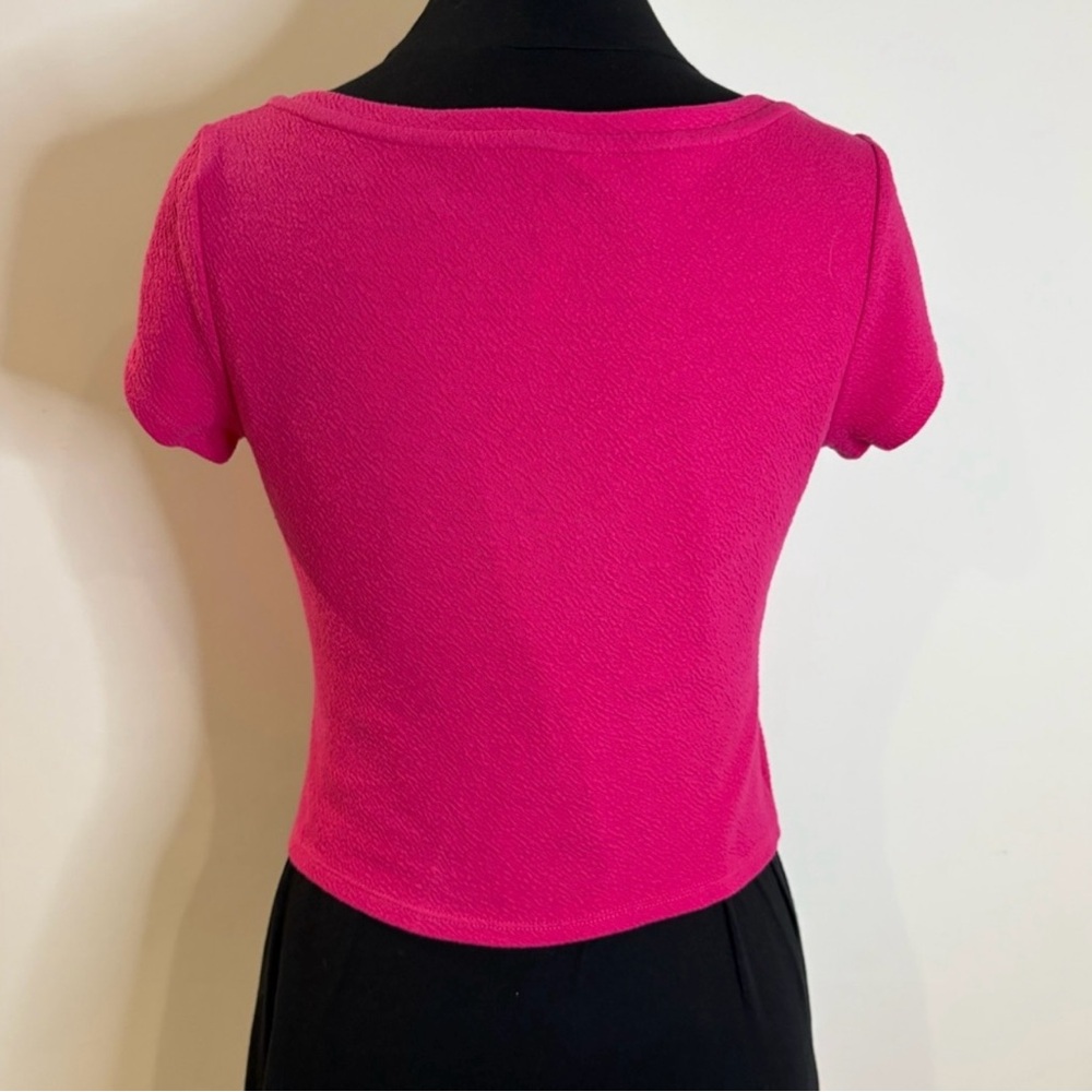 Anthropologie Pink Ruched V-Neck Short Sleeve Top Size Small - Picture 4 of 6